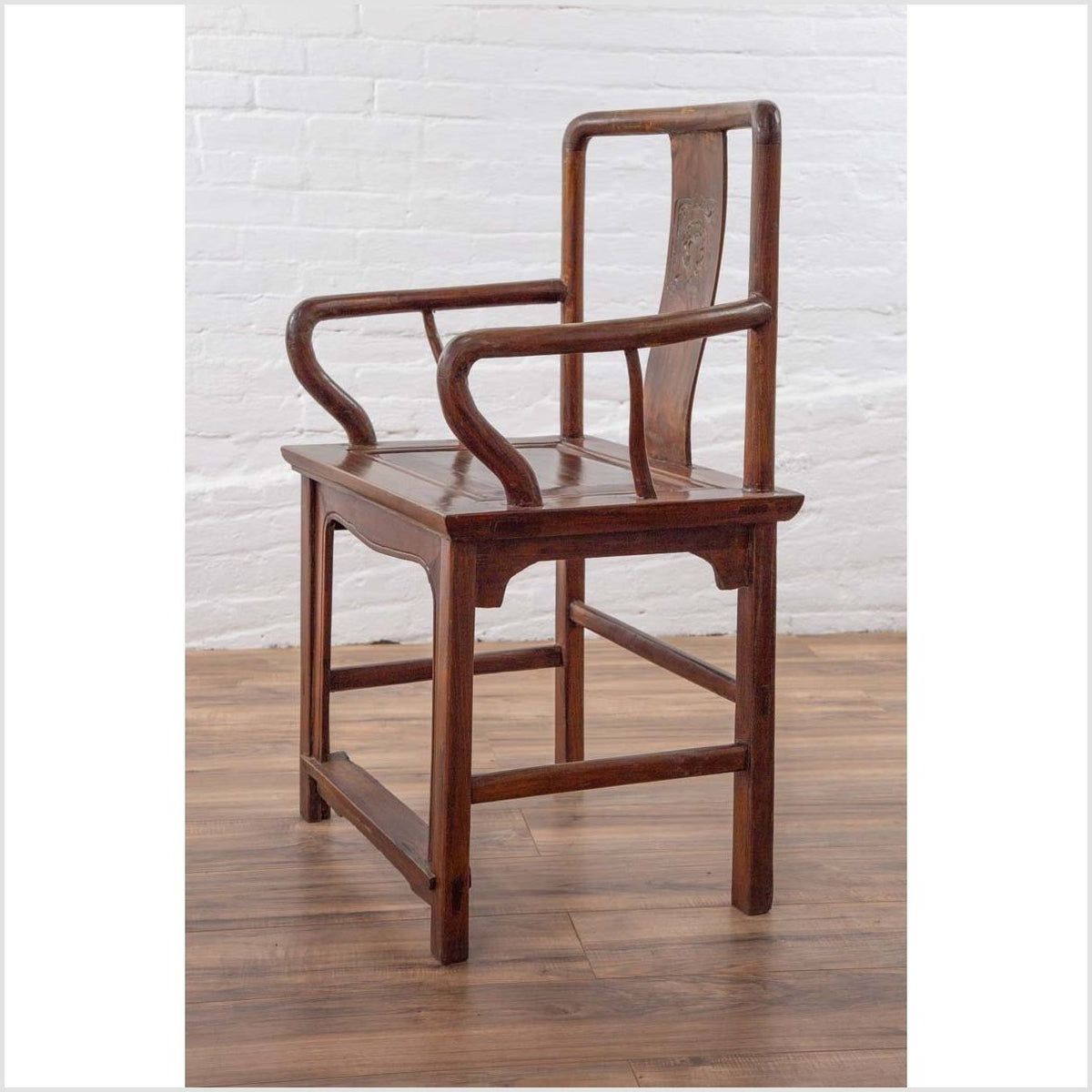 Ming Dynasty Style Wooden Wedding Chair with Carved Medallion and Curving Arms-13. Asian & Chinese Furniture, Art, Antiques, Vintage Home Décor for sale at FEA Home