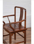 Ming Dynasty Style Wooden Wedding Chair with Carved Medallion and Curving Arms-14. Asian & Chinese Furniture, Art, Antiques, Vintage Home Décor for sale at FEA Home