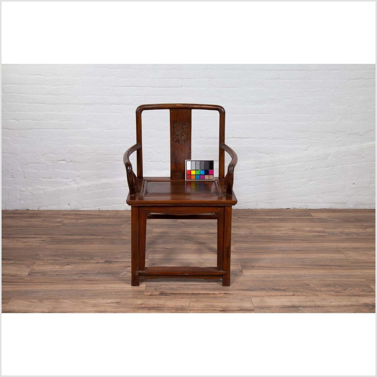 Ming Dynasty Style Wooden Wedding Chair with Carved Medallion and Curving Arms-4. Asian & Chinese Furniture, Art, Antiques, Vintage Home Décor for sale at FEA Home