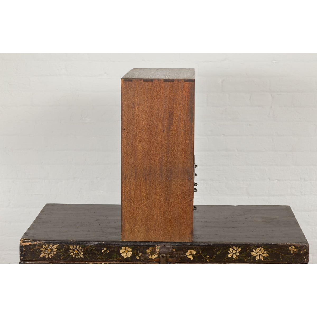 Miniature Japanese Taishō Period Zebra Wood Tansu Chest with Sliding Doors-11. Asian & Chinese Furniture, Art, Antiques, Vintage Home Décor for sale at FEA Home