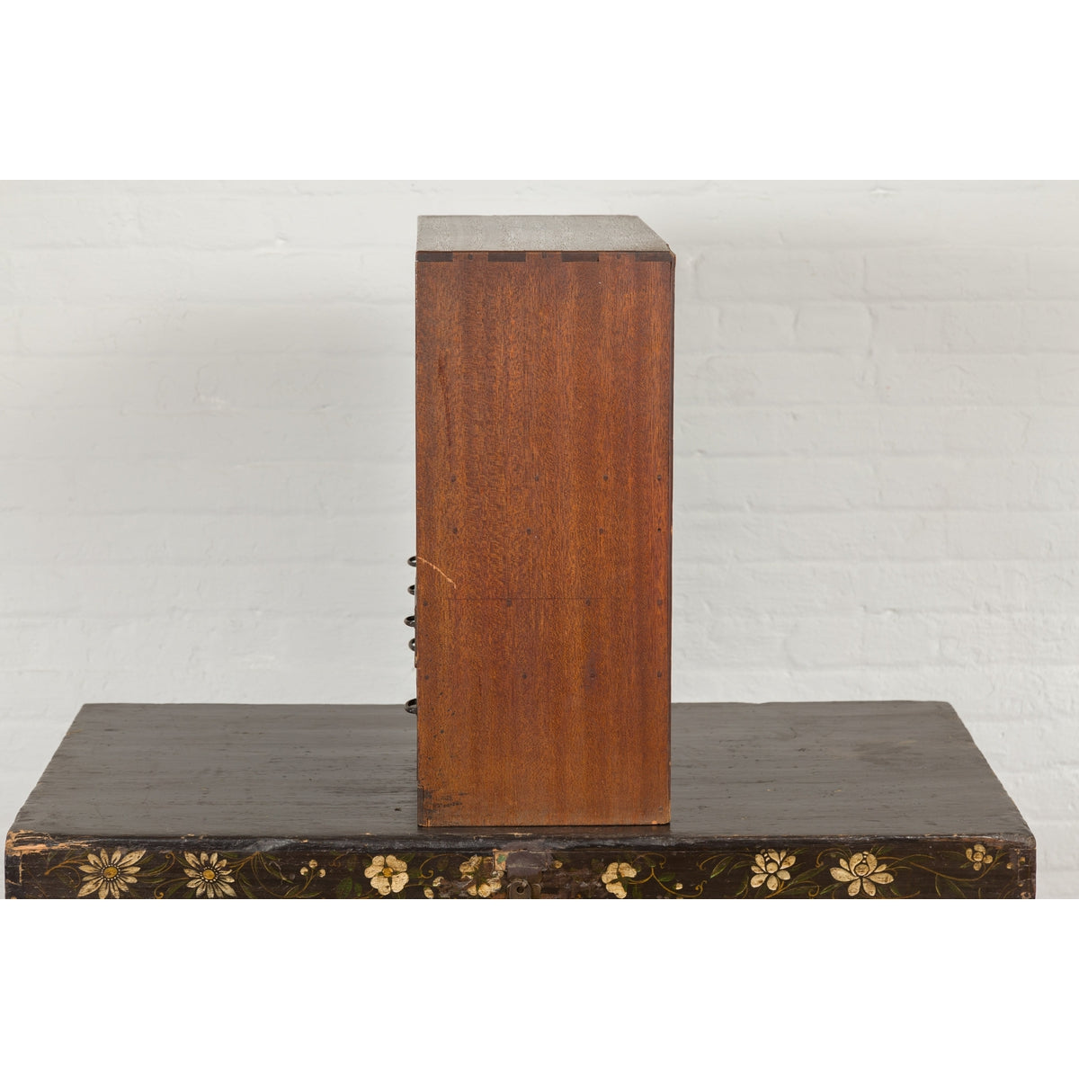 Miniature Japanese Taishō Period Zebra Wood Tansu Chest with Sliding Doors-13. Asian & Chinese Furniture, Art, Antiques, Vintage Home Décor for sale at FEA Home