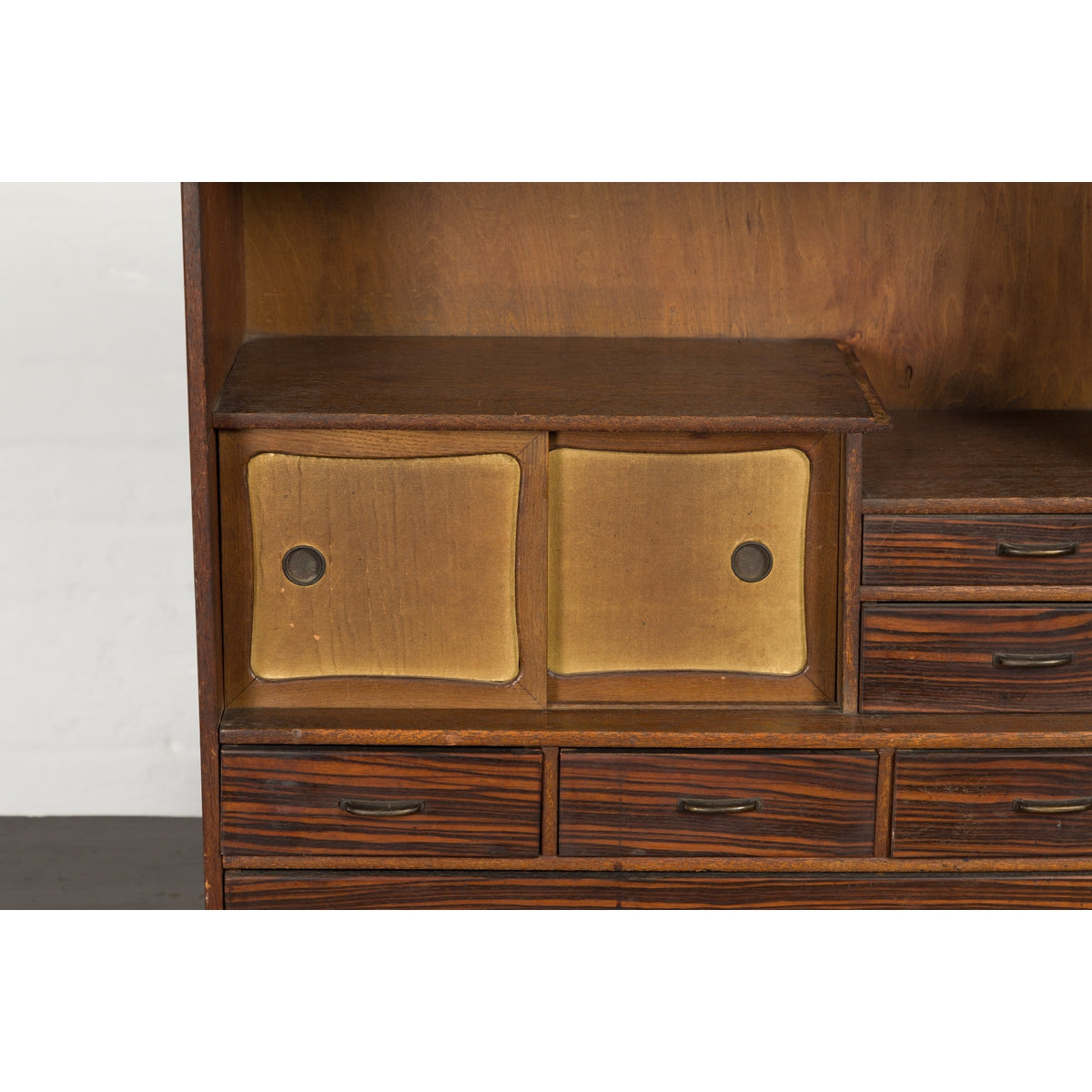 Miniature Japanese Taishō Period Zebra Wood Tansu Chest with Sliding Doors-20. Asian & Chinese Furniture, Art, Antiques, Vintage Home Décor for sale at FEA Home
