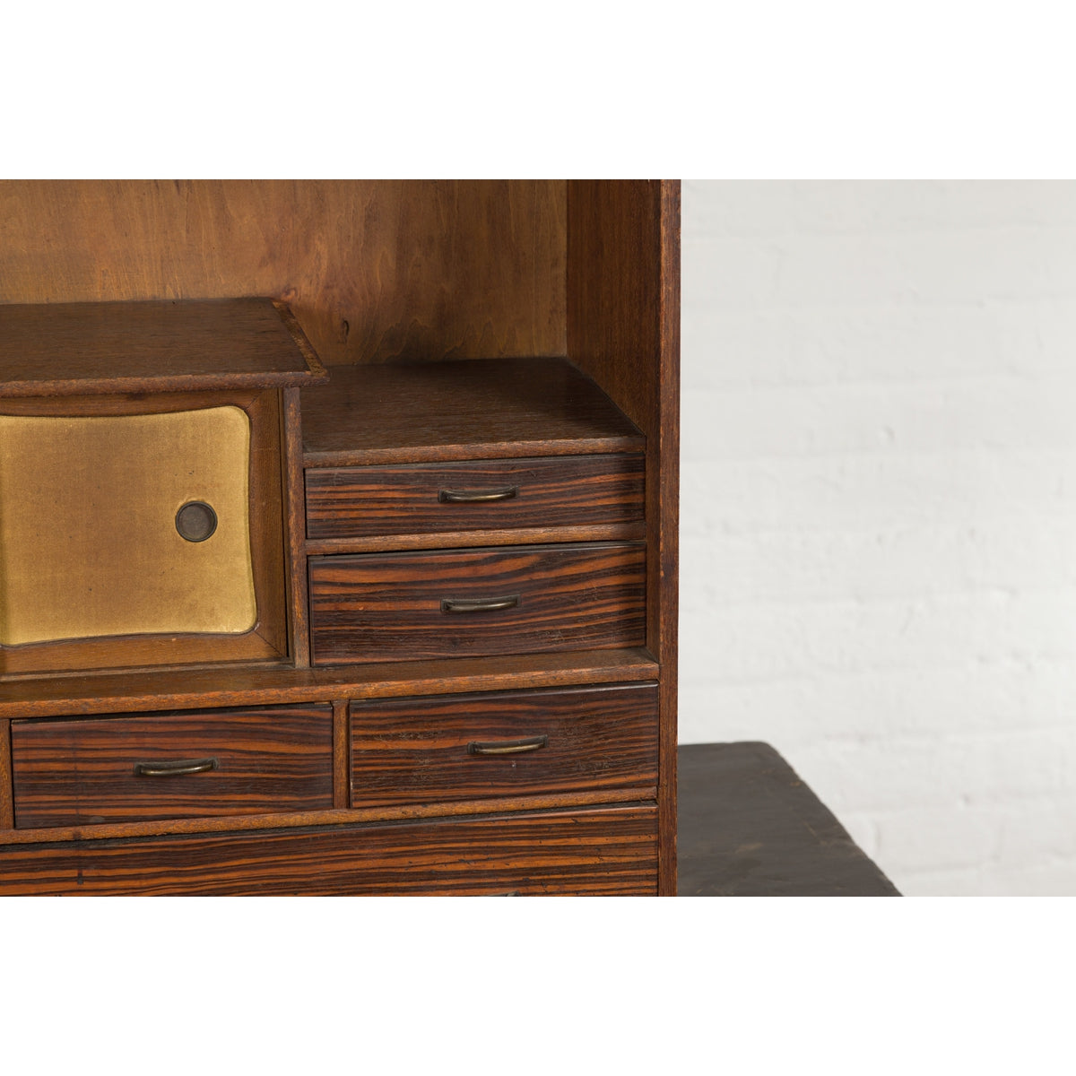 Miniature Japanese Taishō Period Zebra Wood Tansu Chest with Sliding Doors-6. Asian & Chinese Furniture, Art, Antiques, Vintage Home Décor for sale at FEA Home