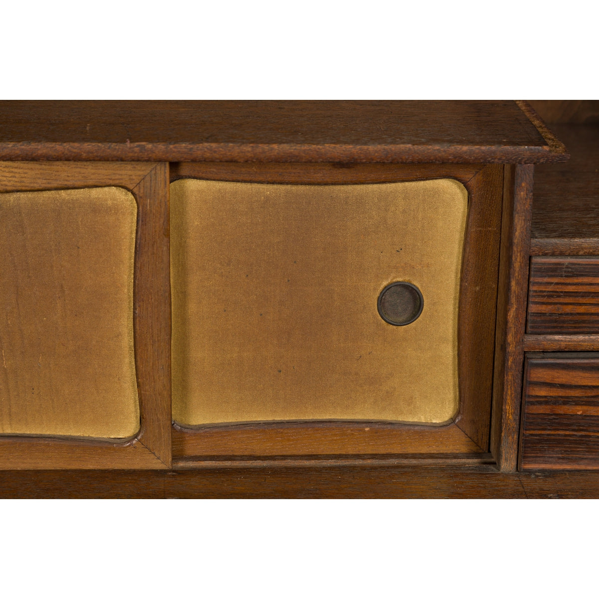 Miniature Japanese Taishō Period Zebra Wood Tansu Chest with Sliding Doors-9. Asian & Chinese Furniture, Art, Antiques, Vintage Home Décor for sale at FEA Home