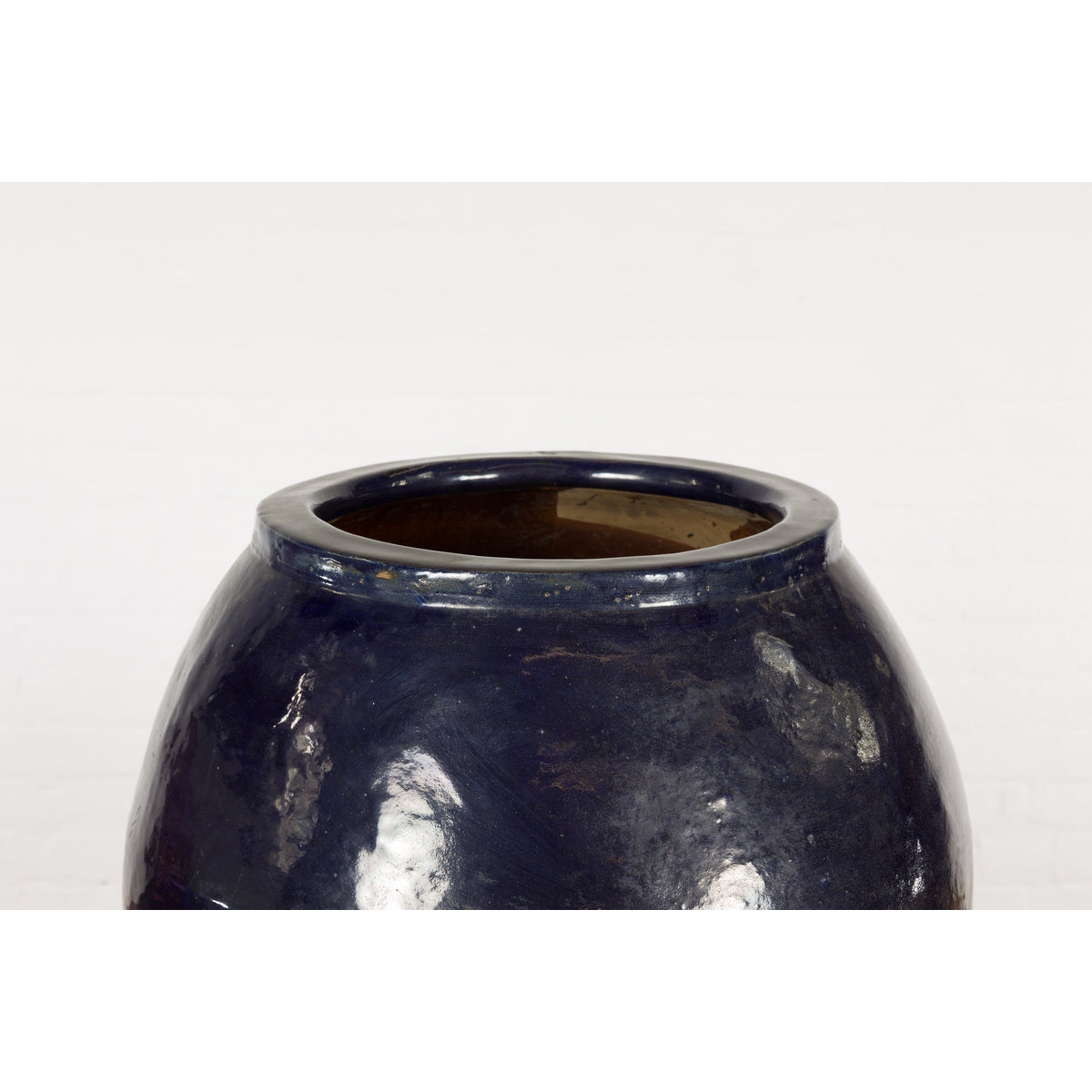 Oversized Vintage Thai Midnight Blue Glazed Water Vessel with Tapering Lines-10. Asian & Chinese Furniture, Art, Antiques, Vintage Home Décor for sale at FEA Home