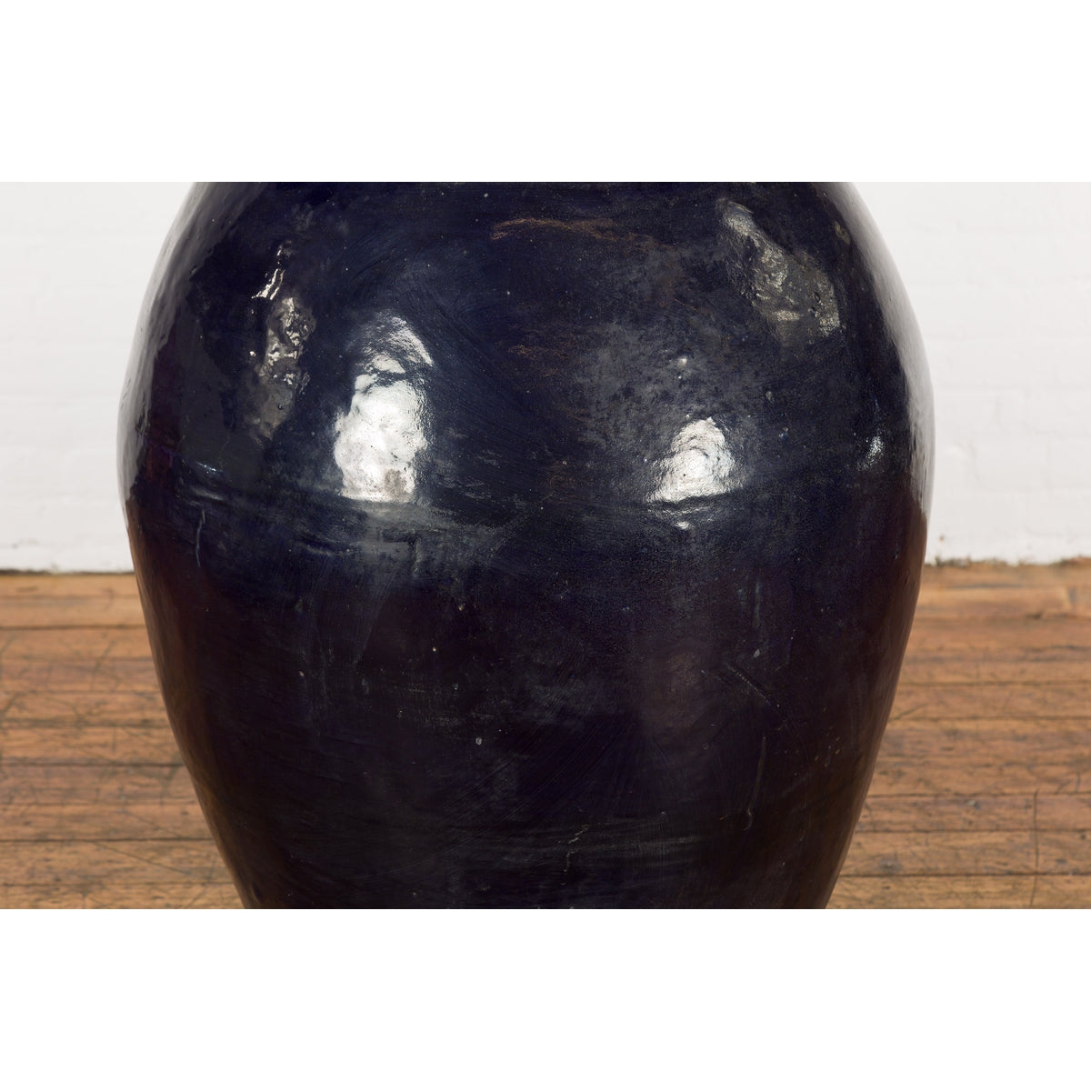 Oversized Vintage Thai Midnight Blue Glazed Water Vessel with Tapering Lines-11. Asian & Chinese Furniture, Art, Antiques, Vintage Home Décor for sale at FEA Home