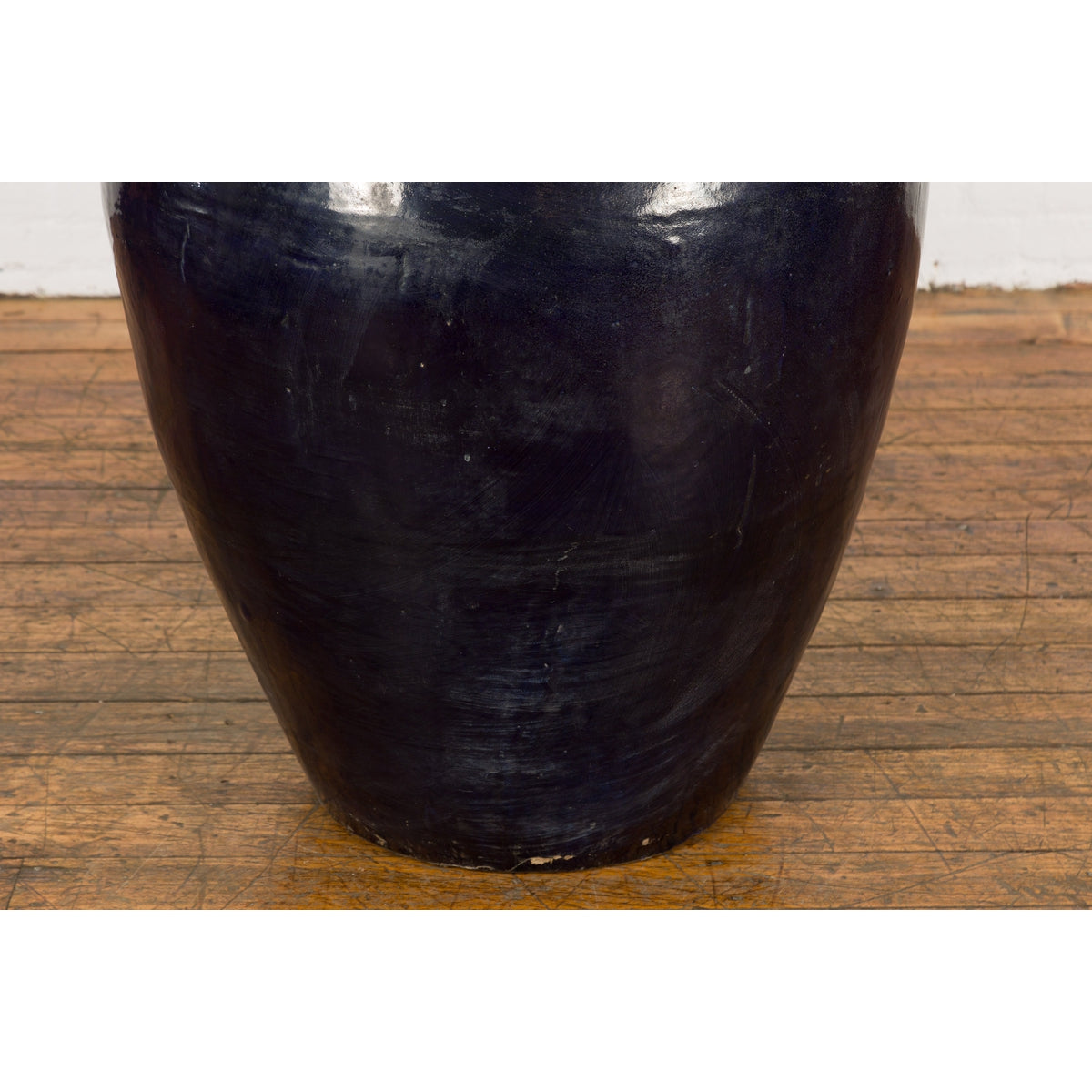 Oversized Vintage Thai Midnight Blue Glazed Water Vessel with Tapering Lines-12. Asian & Chinese Furniture, Art, Antiques, Vintage Home Décor for sale at FEA Home