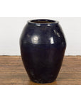 Oversized Vintage Thai Midnight Blue Glazed Water Vessel with Tapering Lines-2. Asian & Chinese Furniture, Art, Antiques, Vintage Home Décor for sale at FEA Home