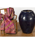 Oversized Vintage Thai Midnight Blue Glazed Water Vessel with Tapering Lines-3. Asian & Chinese Furniture, Art, Antiques, Vintage Home Décor for sale at FEA Home