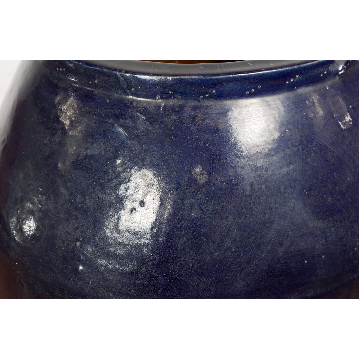 Oversized Vintage Thai Midnight Blue Glazed Water Vessel with Tapering Lines-6. Asian & Chinese Furniture, Art, Antiques, Vintage Home Décor for sale at FEA Home