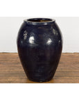Oversized Vintage Thai Midnight Blue Glazed Water Vessel with Tapering Lines-9. Asian & Chinese Furniture, Art, Antiques, Vintage Home Décor for sale at FEA Home