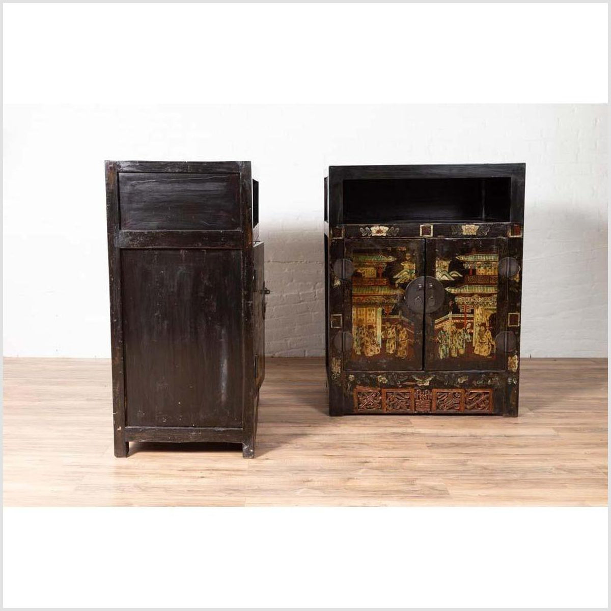 Pair of Antique Chinese Display Cabinets with Hand Painted Chinoiserie Motifs-16. Asian & Chinese Furniture, Art, Antiques, Vintage Home Décor for sale at FEA Home