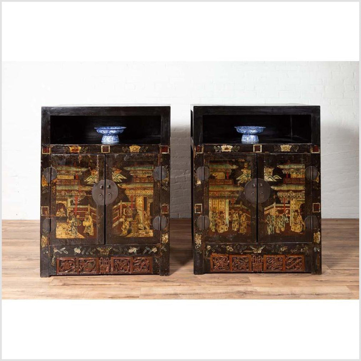 Pair of Antique Chinese Display Cabinets with Hand Painted Chinoiserie Motifs-3. Asian & Chinese Furniture, Art, Antiques, Vintage Home Décor for sale at FEA Home