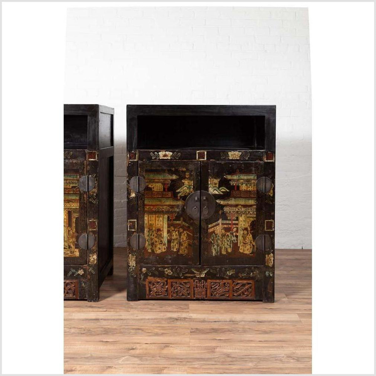 Pair of Antique Chinese Display Cabinets with Hand Painted Chinoiserie Motifs-6. Asian & Chinese Furniture, Art, Antiques, Vintage Home Décor for sale at FEA Home
