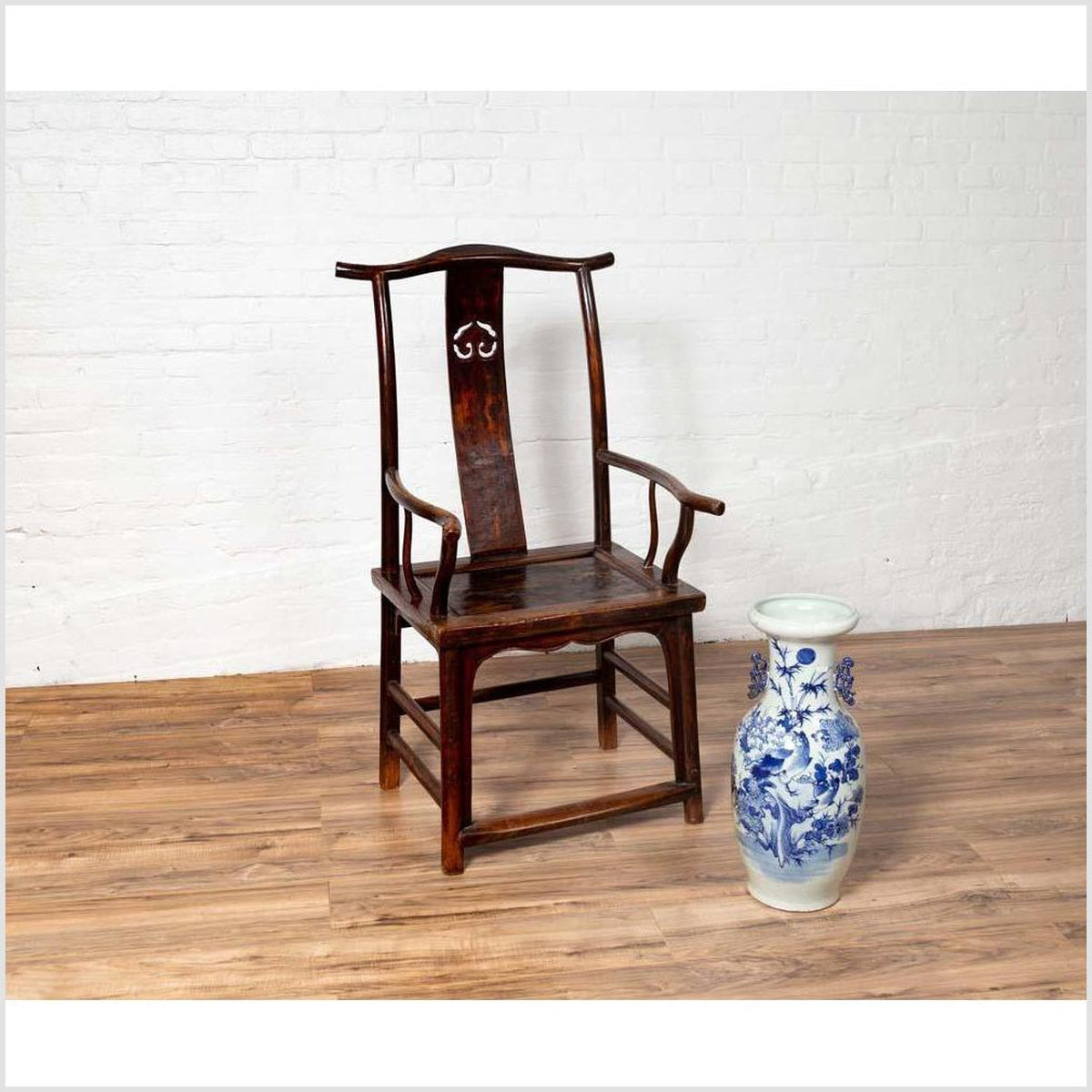 Pair of Chinese 1880s Official's Hat Chairs with Pierced Splats and Curving Arms-11. Asian & Chinese Furniture, Art, Antiques, Vintage Home Décor for sale at FEA Home