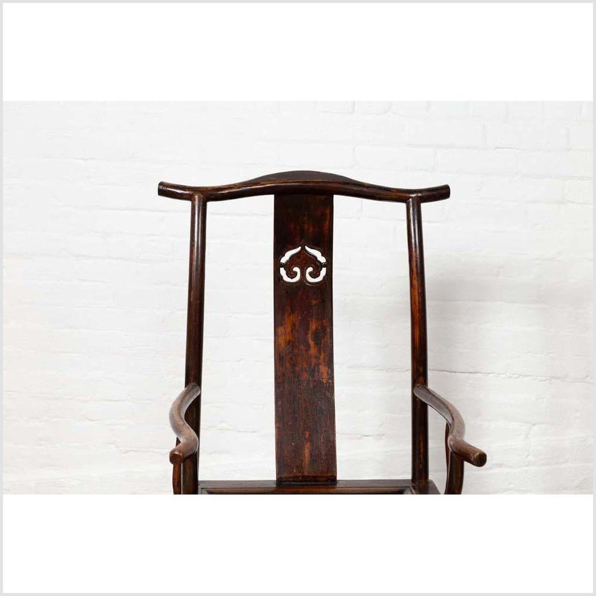 Pair of Chinese 1880s Official's Hat Chairs with Pierced Splats and Curving Arms-12. Asian & Chinese Furniture, Art, Antiques, Vintage Home Décor for sale at FEA Home