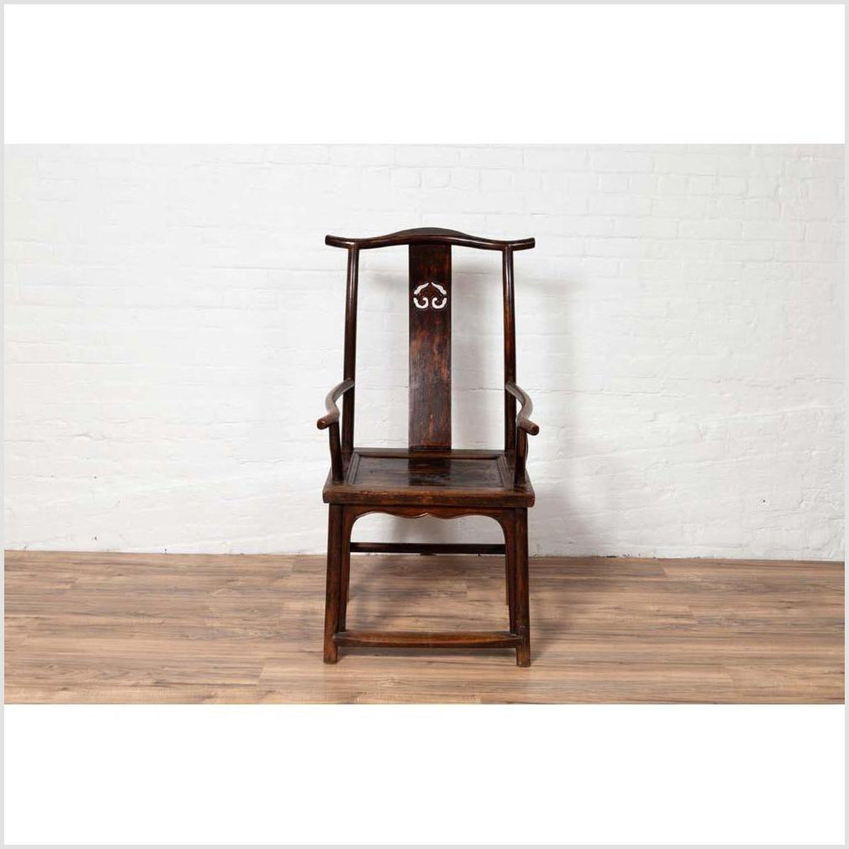 Pair of Chinese 1880s Official's Hat Chairs with Pierced Splats and Curving Arms-15. Asian & Chinese Furniture, Art, Antiques, Vintage Home Décor for sale at FEA Home