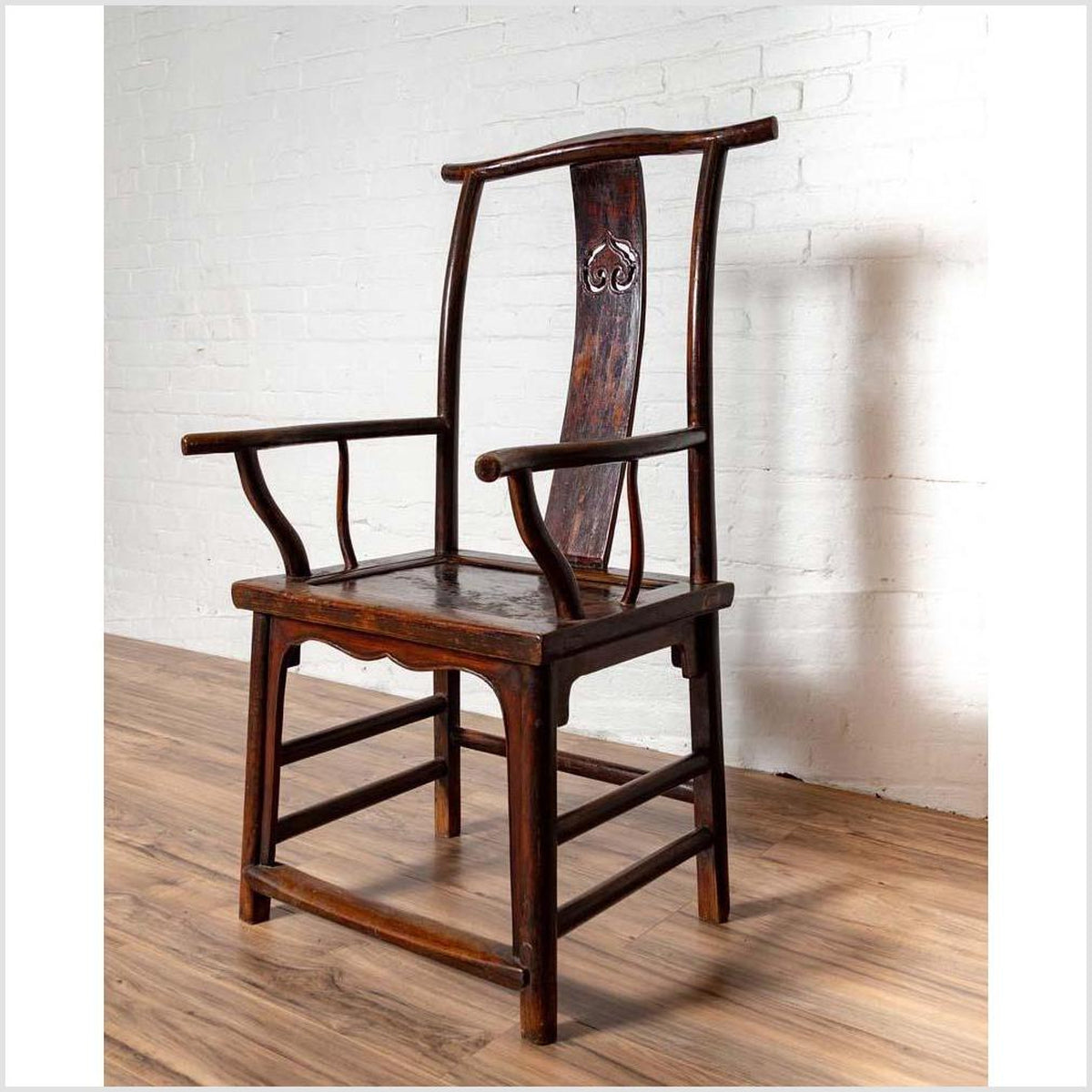 Pair of Chinese 1880s Official's Hat Chairs with Pierced Splats and Curving Arms-8. Asian & Chinese Furniture, Art, Antiques, Vintage Home Décor for sale at FEA Home