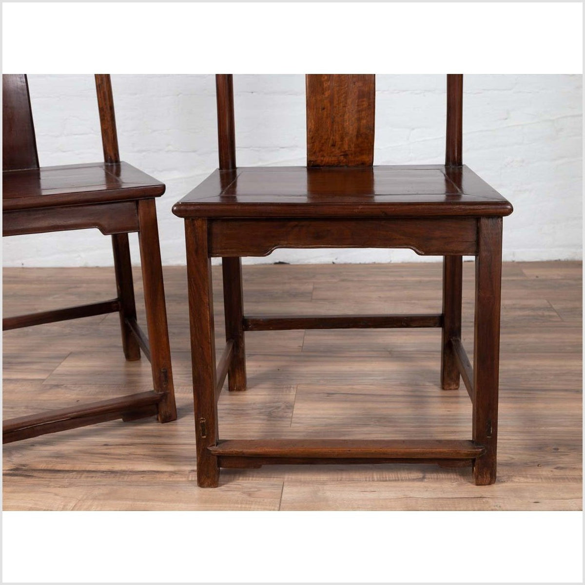 Pair of Chinese Elm Dark Patina Scholar's Ceremonial Chairs with Sinuous Splats-12. Asian & Chinese Furniture, Art, Antiques, Vintage Home Décor for sale at FEA Home