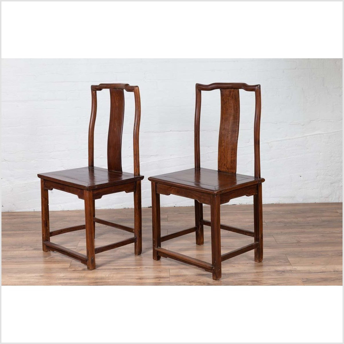 Pair of Chinese Elm Dark Patina Scholar's Ceremonial Chairs with Sinuous Splats-13. Asian & Chinese Furniture, Art, Antiques, Vintage Home Décor for sale at FEA Home
