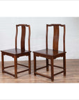 Pair of Chinese Elm Dark Patina Scholar's Ceremonial Chairs with Sinuous Splats-13. Asian & Chinese Furniture, Art, Antiques, Vintage Home Décor for sale at FEA Home