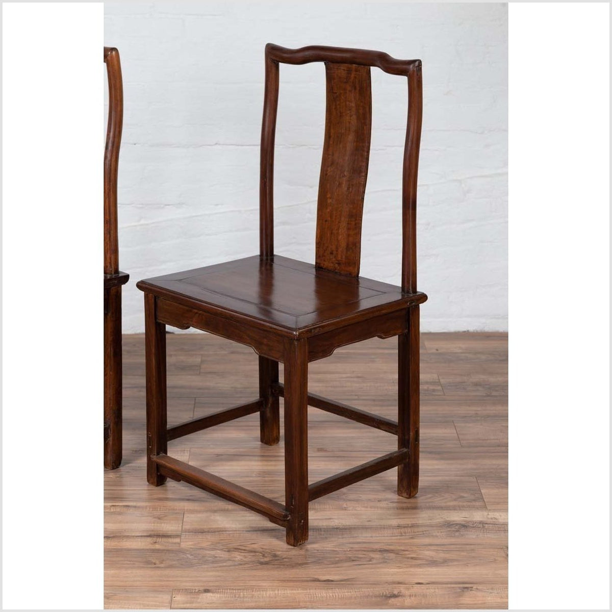 Pair of Chinese Elm Dark Patina Scholar's Ceremonial Chairs with Sinuous Splats-14. Asian & Chinese Furniture, Art, Antiques, Vintage Home Décor for sale at FEA Home