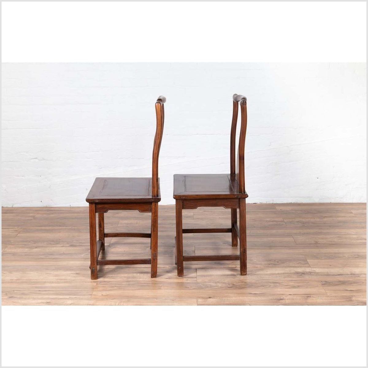 Pair of Chinese Elm Dark Patina Scholar's Ceremonial Chairs with Sinuous Splats-16. Asian & Chinese Furniture, Art, Antiques, Vintage Home Décor for sale at FEA Home