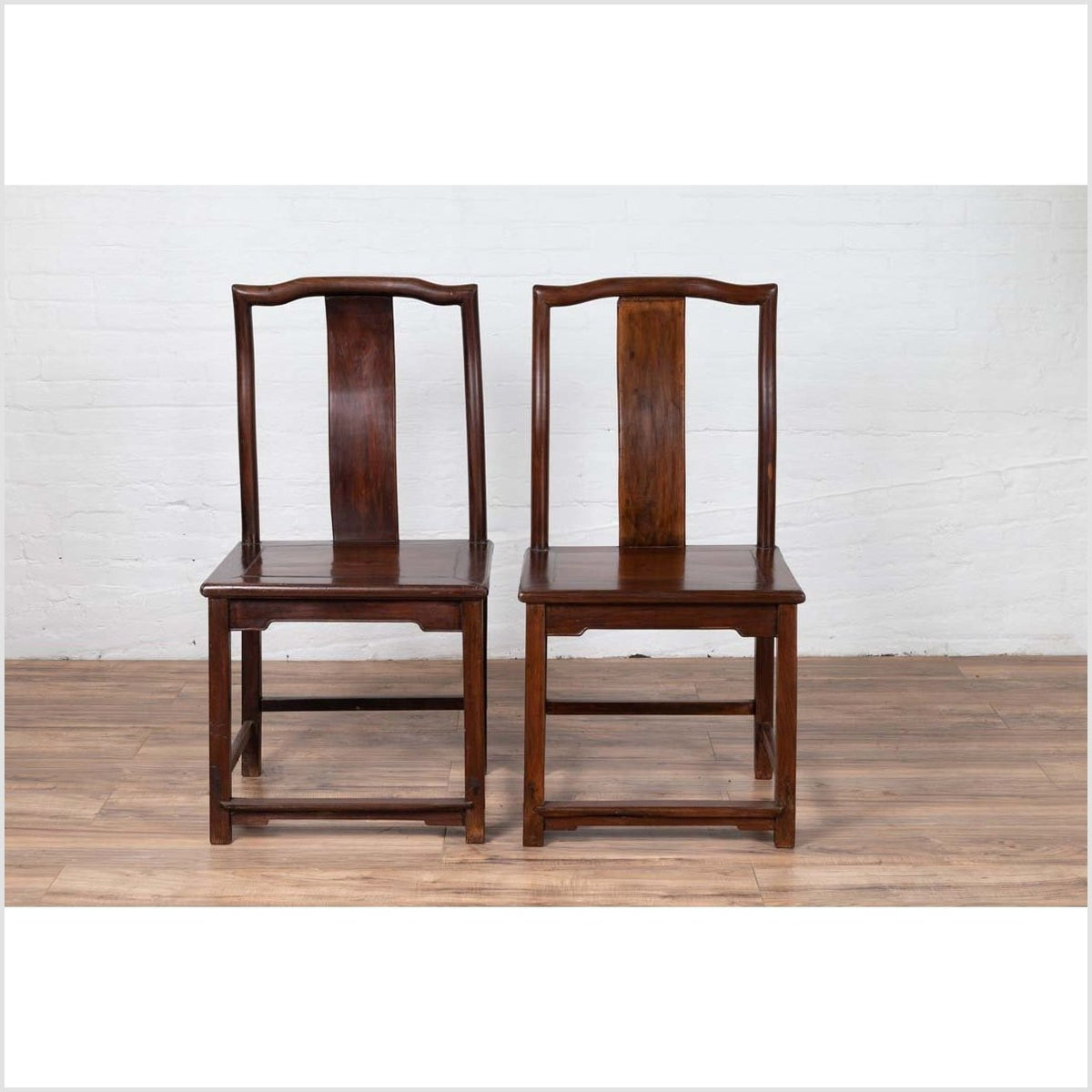 Pair of Chinese Elm Dark Patina Scholar's Ceremonial Chairs with Sinuous Splats-19. Asian & Chinese Furniture, Art, Antiques, Vintage Home Décor for sale at FEA Home