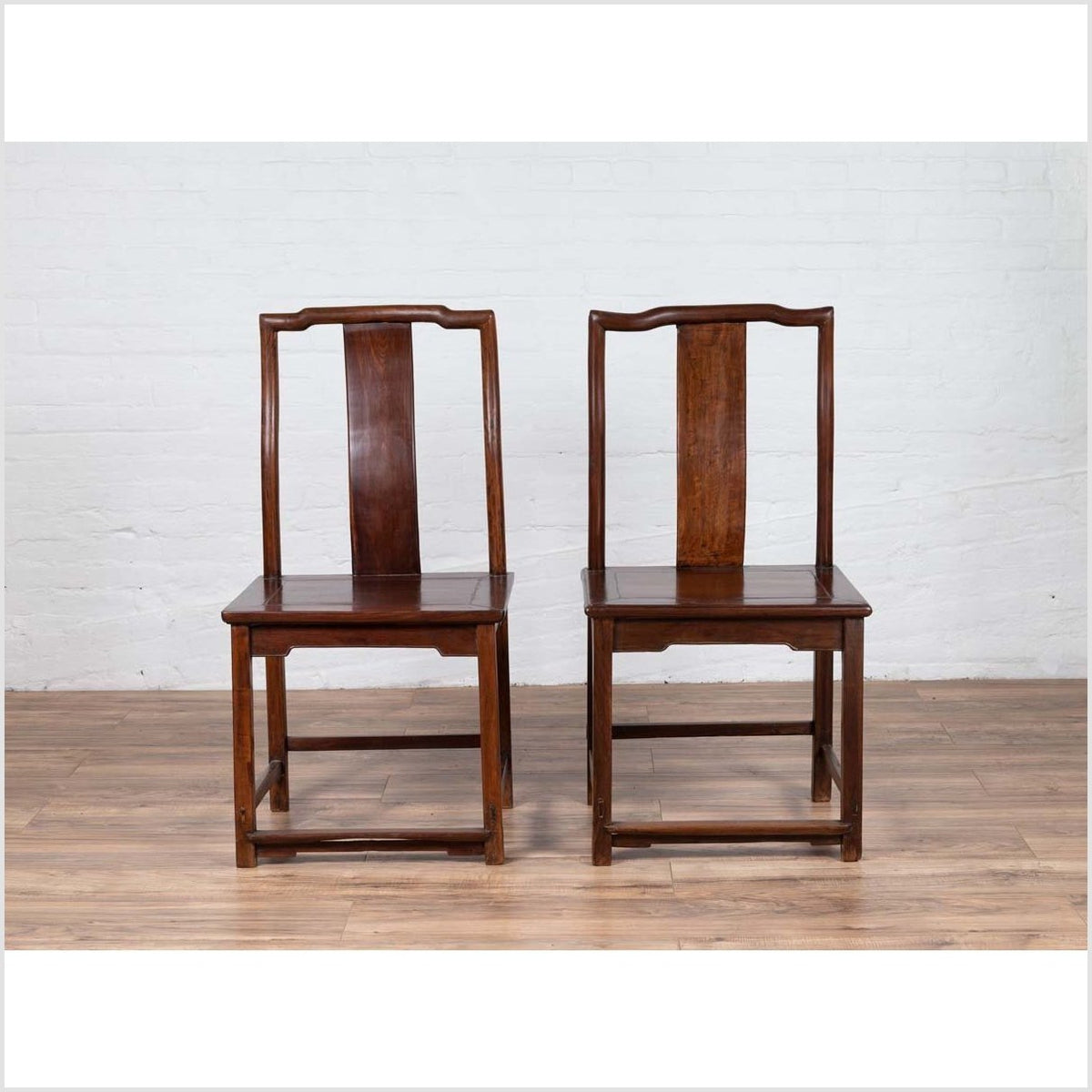Pair of Chinese Elm Dark Patina Scholar's Ceremonial Chairs with Sinuous Splats-4. Asian & Chinese Furniture, Art, Antiques, Vintage Home Décor for sale at FEA Home