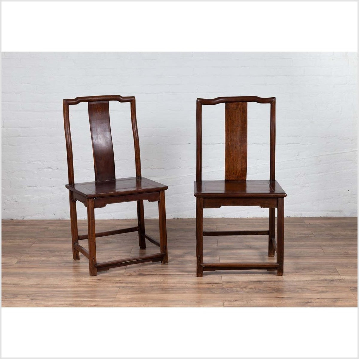 Pair of Chinese Elm Dark Patina Scholar's Ceremonial Chairs with Sinuous Splats-5. Asian & Chinese Furniture, Art, Antiques, Vintage Home Décor for sale at FEA Home