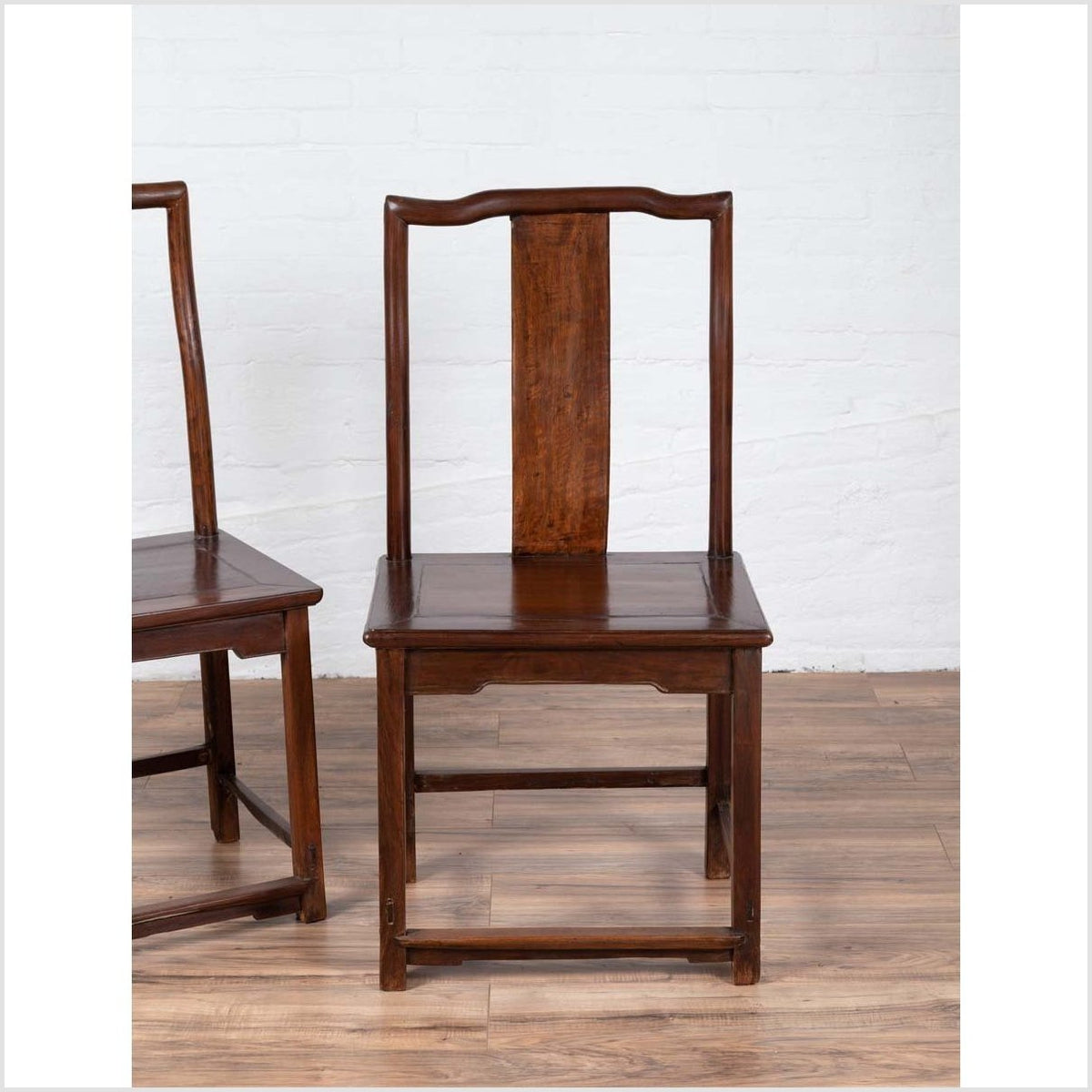 Pair of Chinese Elm Dark Patina Scholar's Ceremonial Chairs with Sinuous Splats-6. Asian & Chinese Furniture, Art, Antiques, Vintage Home Décor for sale at FEA Home