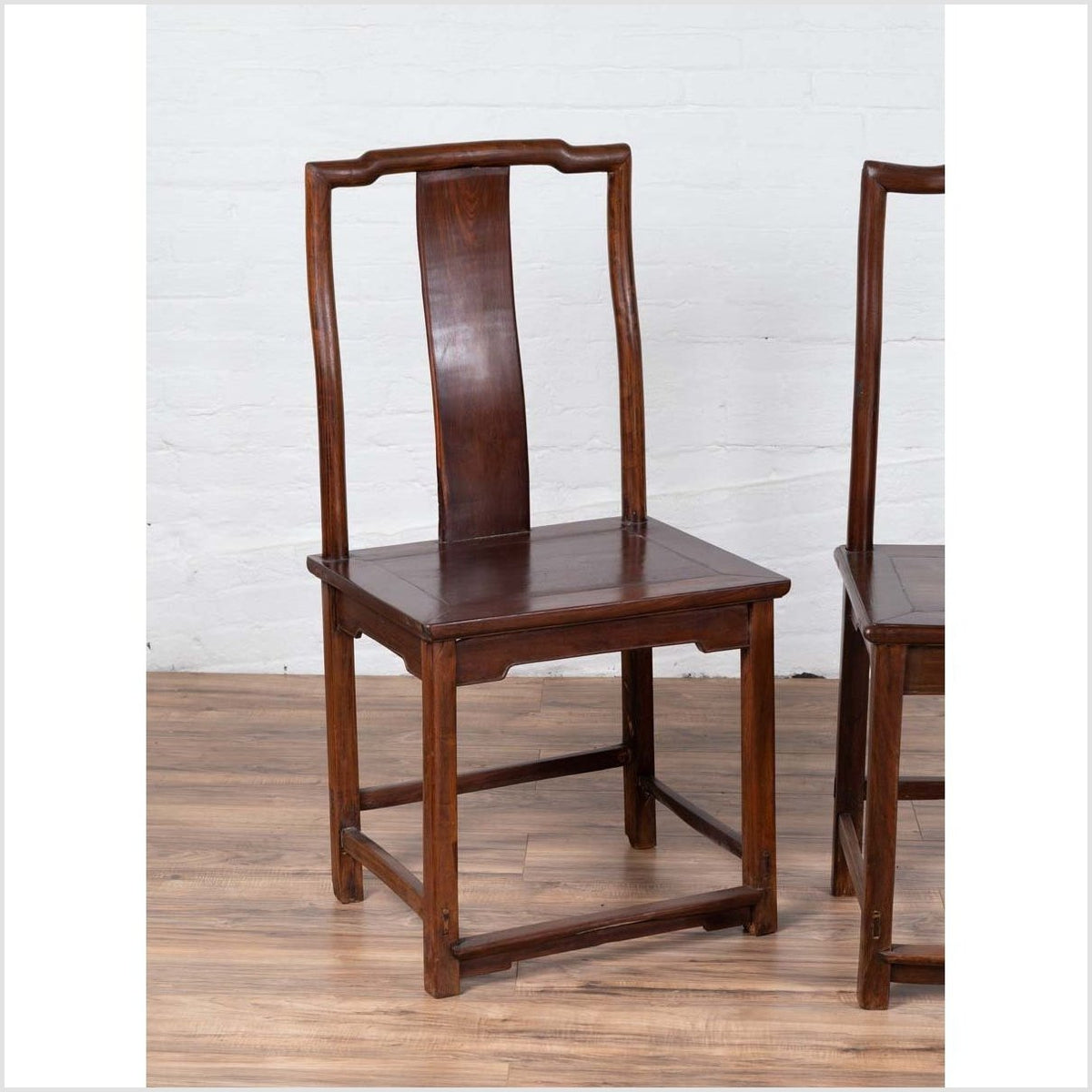 Pair of Chinese Elm Dark Patina Scholar's Ceremonial Chairs with Sinuous Splats-7. Asian & Chinese Furniture, Art, Antiques, Vintage Home Décor for sale at FEA Home