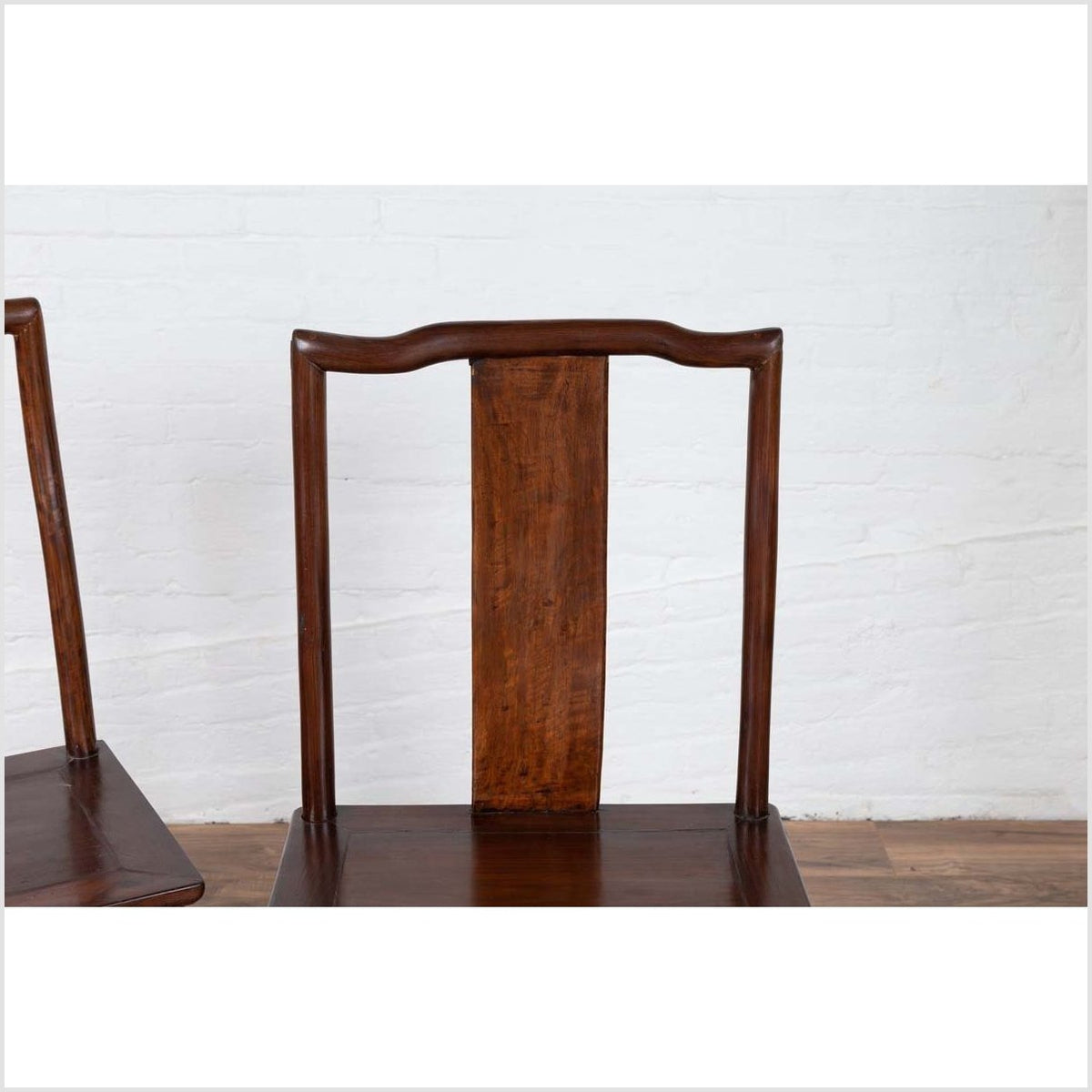 Pair of Chinese Elm Dark Patina Scholar's Ceremonial Chairs with Sinuous Splats-8. Asian & Chinese Furniture, Art, Antiques, Vintage Home Décor for sale at FEA Home