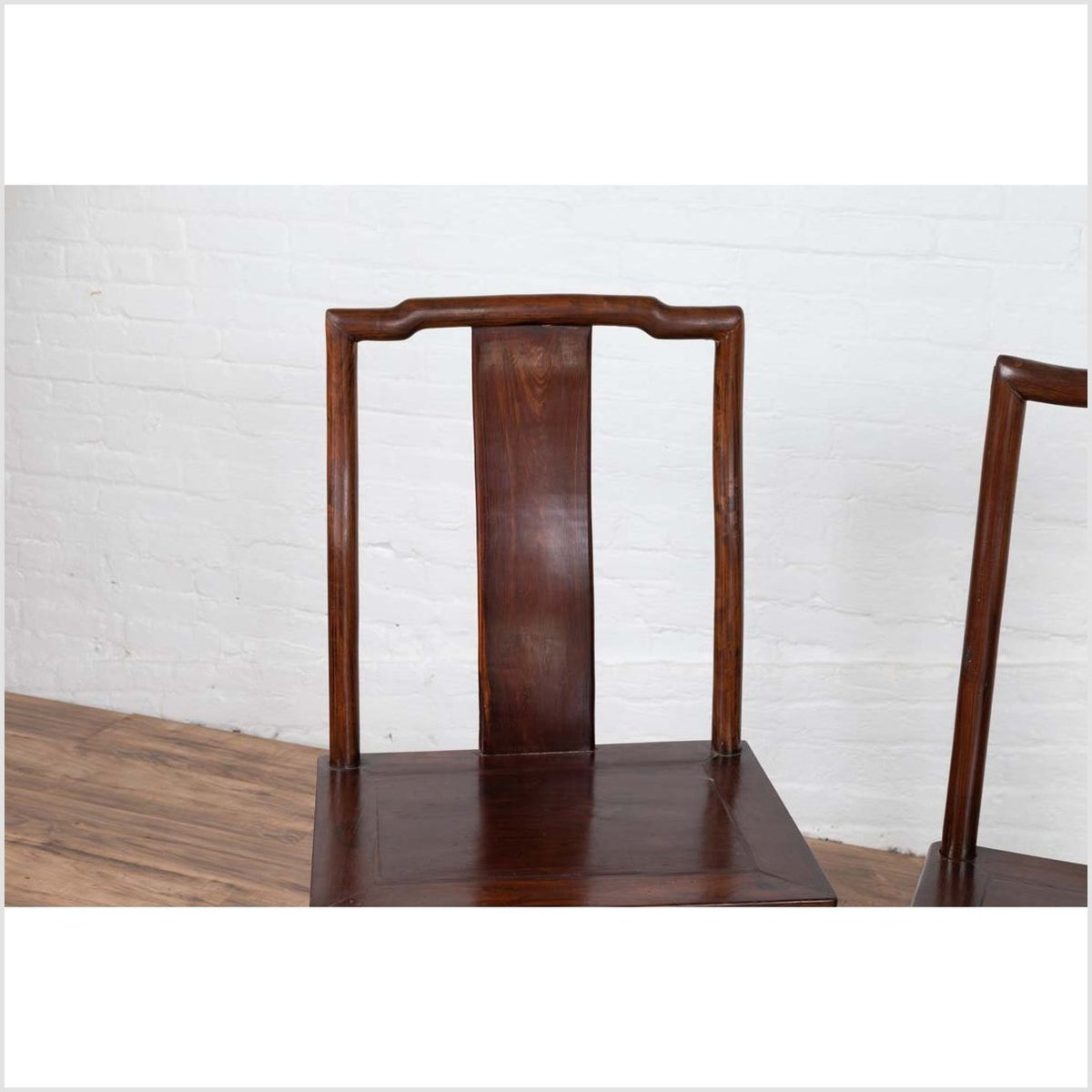 Pair of Chinese Elm Dark Patina Scholar's Ceremonial Chairs with Sinuous Splats-9. Asian & Chinese Furniture, Art, Antiques, Vintage Home Décor for sale at FEA Home