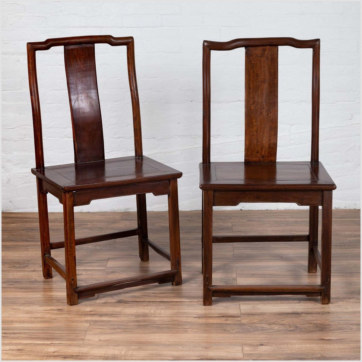 Pair of Chinese Elm Dark Patina Scholar's Ceremonial Chairs with Sinuous Splats-2. Asian & Chinese Furniture, Art, Antiques, Vintage Home Décor for sale at FEA Home