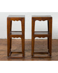 Pair of Chinese Late Qing Dynasty Tiered Lamp Tables with Carved Aprons-11. Asian & Chinese Furniture, Art, Antiques, Vintage Home Décor for sale at FEA Home
