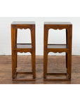 Pair of Chinese Late Qing Dynasty Tiered Lamp Tables with Carved Aprons-13. Asian & Chinese Furniture, Art, Antiques, Vintage Home Décor for sale at FEA Home