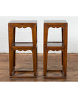 Pair of Chinese Late Qing Dynasty Tiered Lamp Tables with Carved Aprons-14. Asian & Chinese Furniture, Art, Antiques, Vintage Home Décor for sale at FEA Home