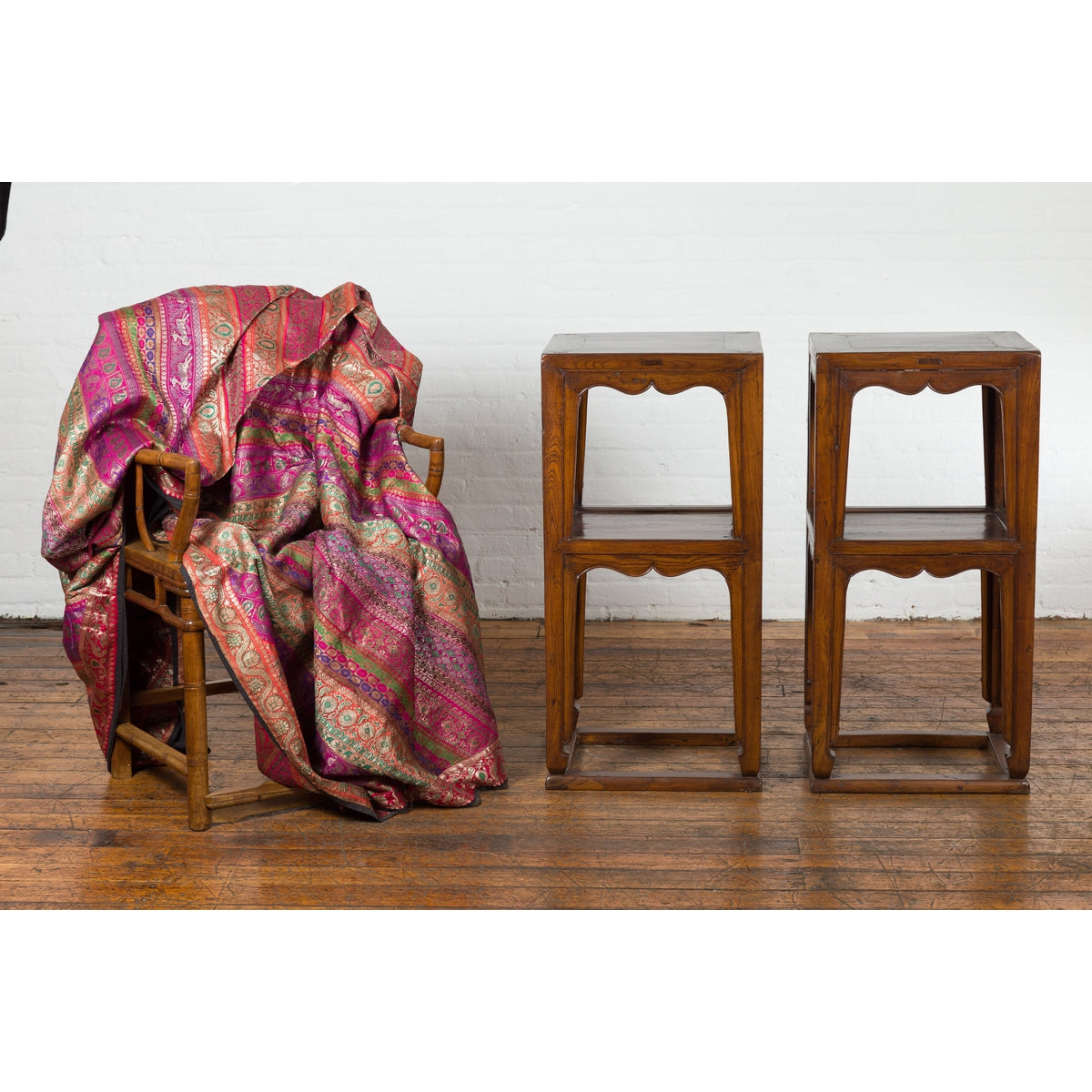 Pair of Chinese Late Qing Dynasty Tiered Lamp Tables with Carved Aprons-15. Asian & Chinese Furniture, Art, Antiques, Vintage Home Décor for sale at FEA Home