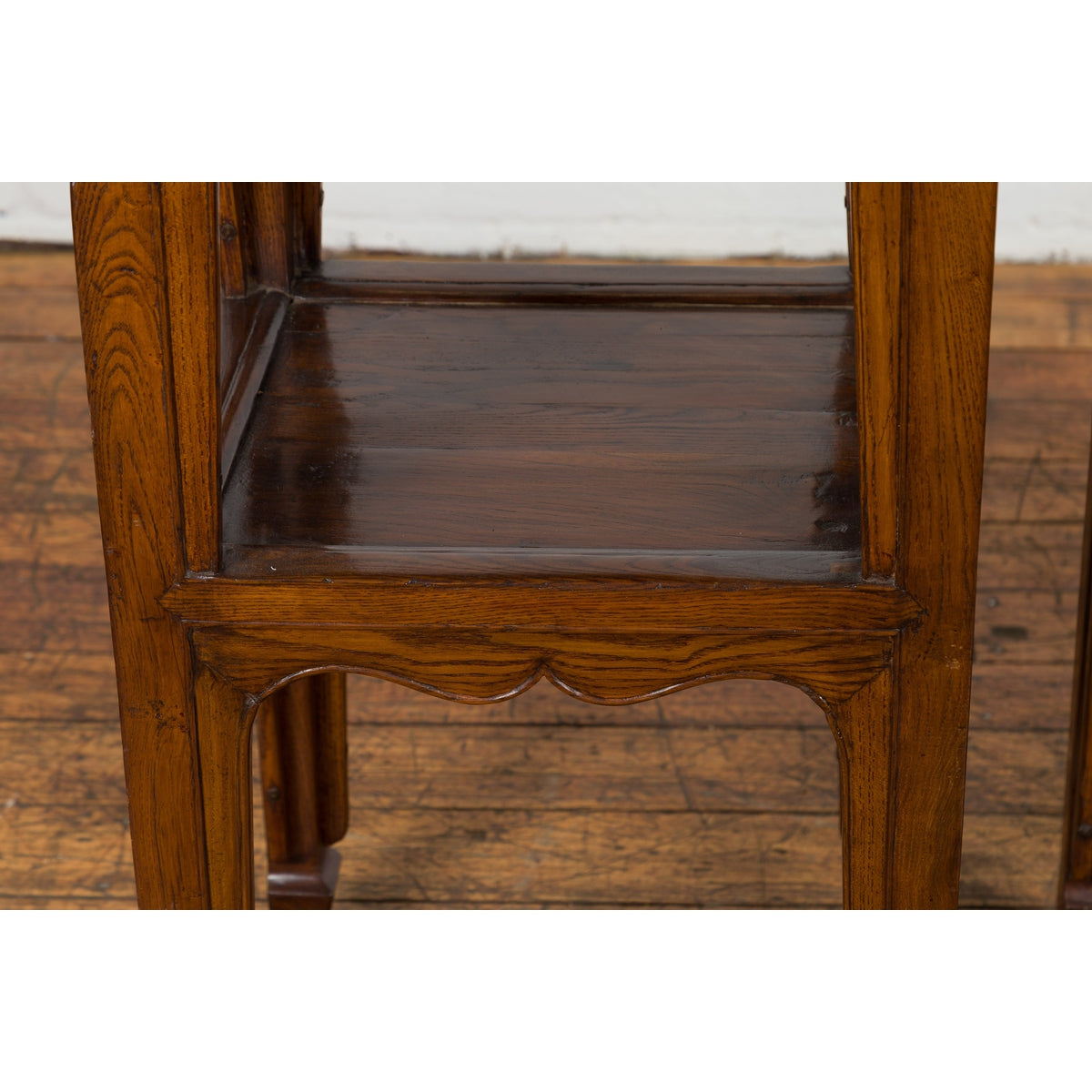 Pair of Chinese Late Qing Dynasty Tiered Lamp Tables with Carved Aprons-17. Asian & Chinese Furniture, Art, Antiques, Vintage Home Décor for sale at FEA Home