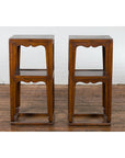 Pair of Chinese Late Qing Dynasty Tiered Lamp Tables with Carved Aprons-2. Asian & Chinese Furniture, Art, Antiques, Vintage Home Décor for sale at FEA Home