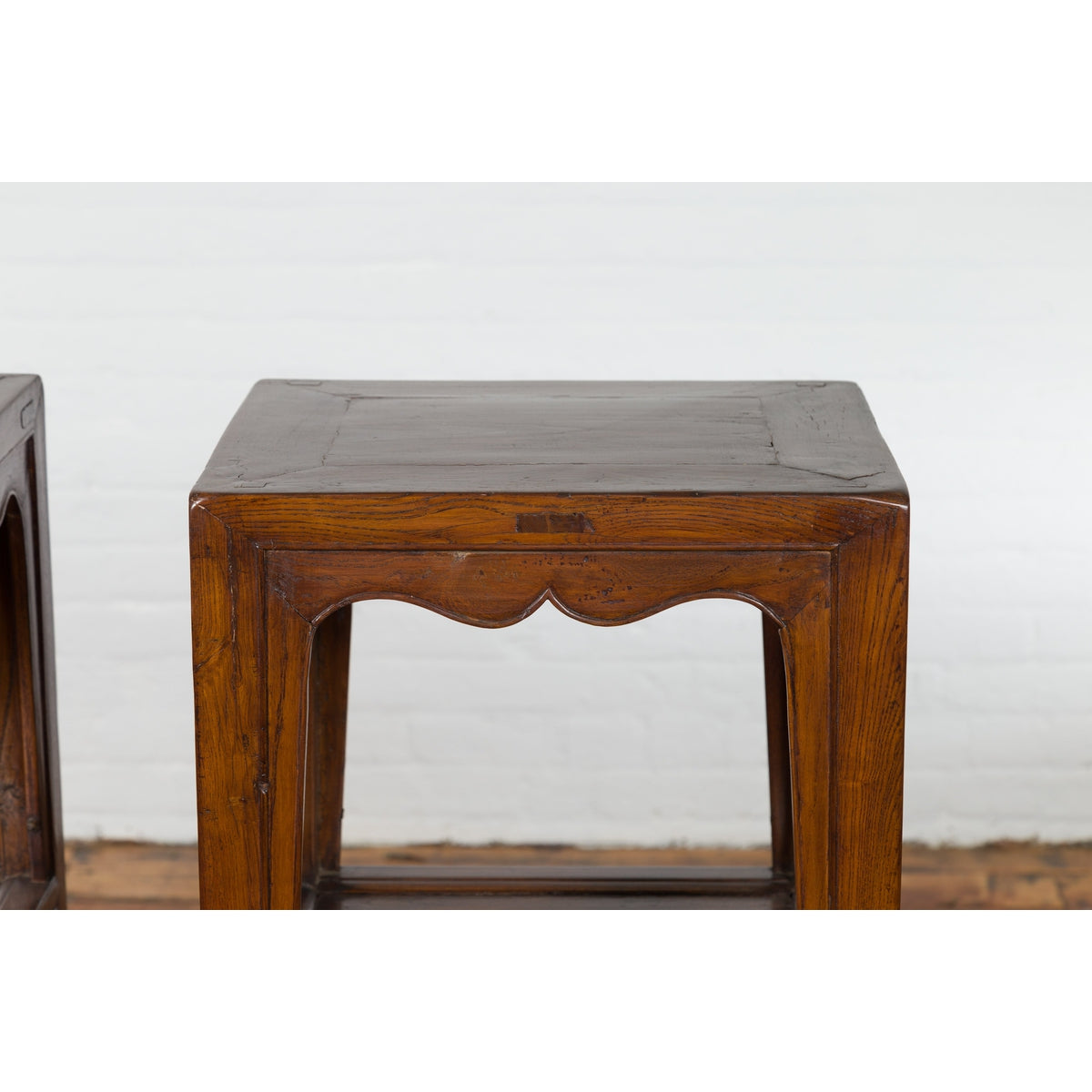 Pair of Chinese Late Qing Dynasty Tiered Lamp Tables with Carved Aprons-3. Asian & Chinese Furniture, Art, Antiques, Vintage Home Décor for sale at FEA Home