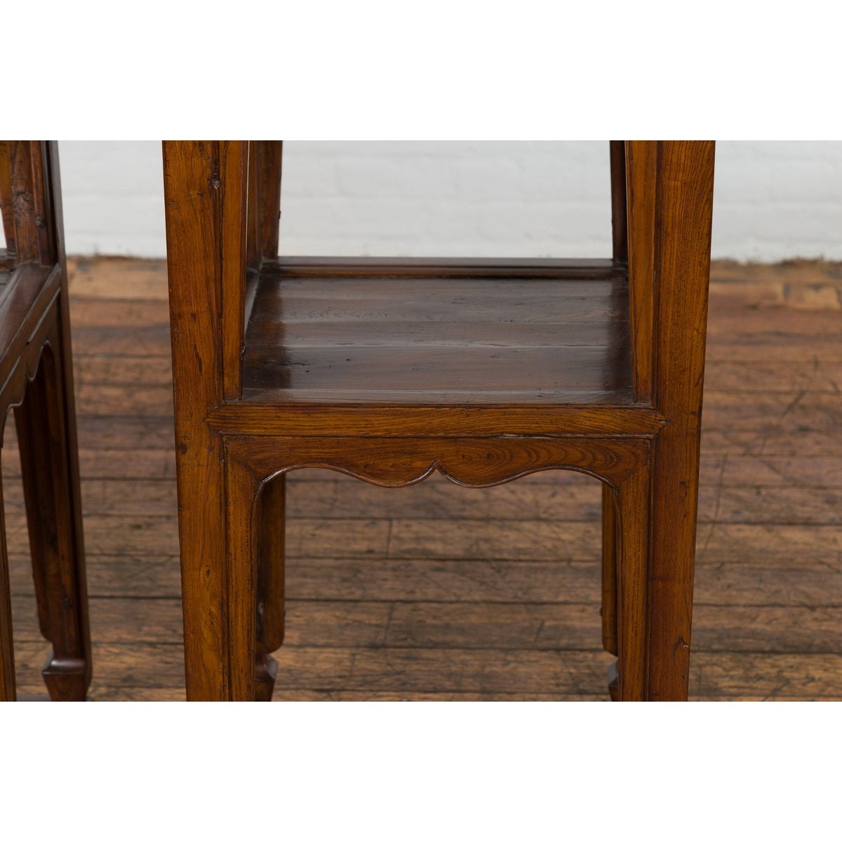 Pair of Chinese Late Qing Dynasty Tiered Lamp Tables with Carved Aprons-4. Asian & Chinese Furniture, Art, Antiques, Vintage Home Décor for sale at FEA Home