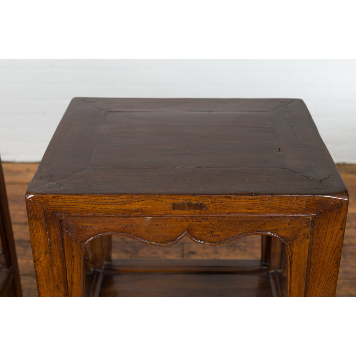 Pair of Chinese Late Qing Dynasty Tiered Lamp Tables with Carved Aprons-8. Asian & Chinese Furniture, Art, Antiques, Vintage Home Décor for sale at FEA Home
