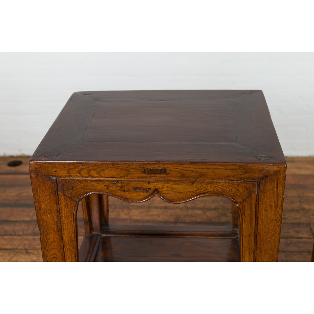 Pair of Chinese Late Qing Dynasty Tiered Lamp Tables with Carved Aprons-9. Asian & Chinese Furniture, Art, Antiques, Vintage Home Décor for sale at FEA Home