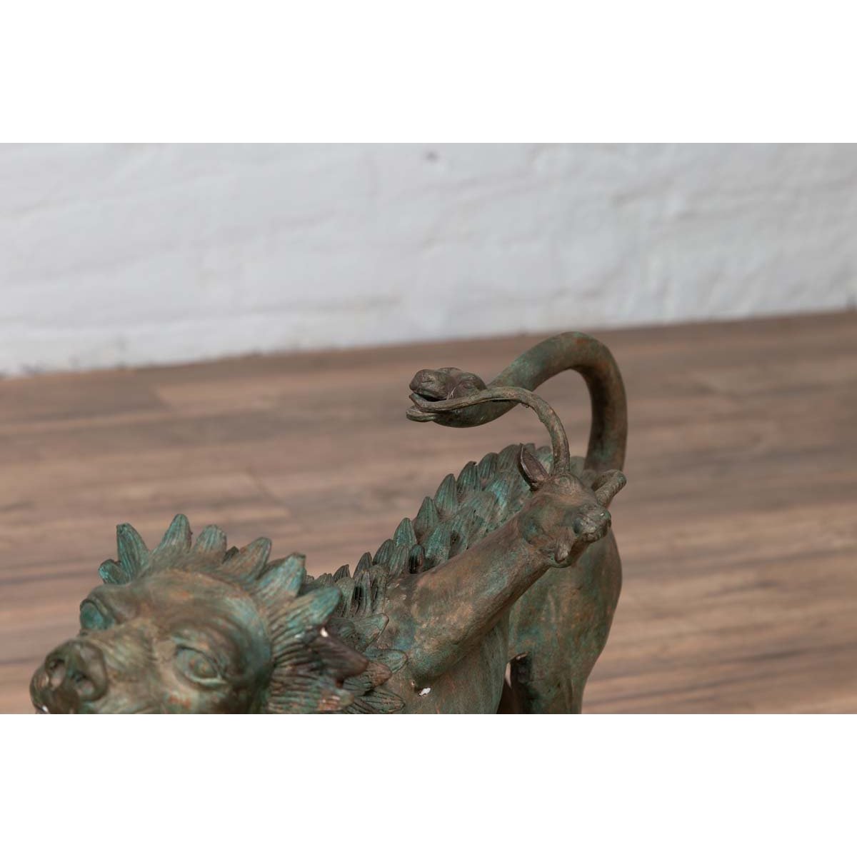 Pair of Contemporary Thai Cast Bronze Mythological Guardian Animal Sculptures-14. Asian & Chinese Furniture, Art, Antiques, Vintage Home Décor for sale at FEA Home
