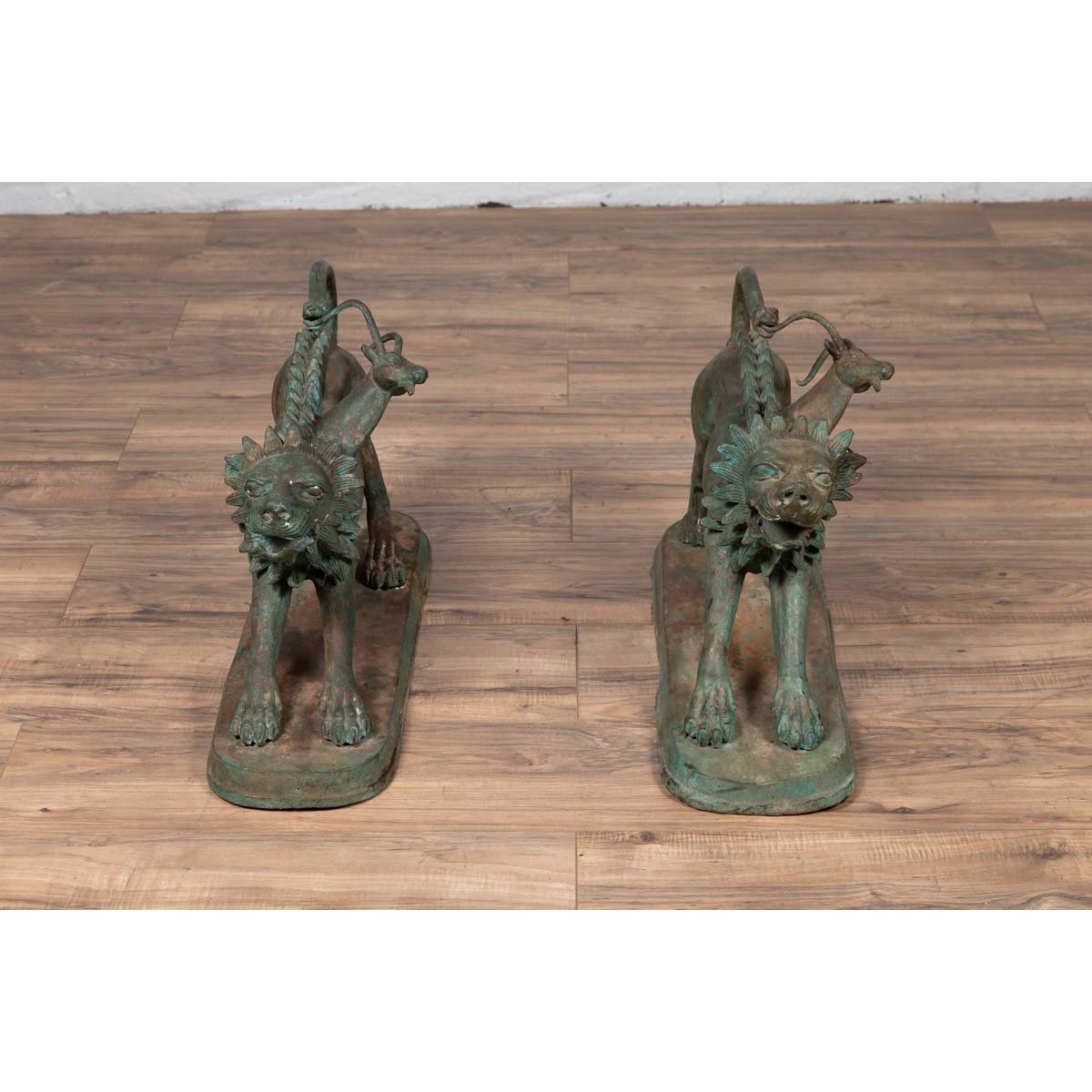 Pair of Contemporary Thai Cast Bronze Mythological Guardian Animal Sculptures-16. Asian & Chinese Furniture, Art, Antiques, Vintage Home Décor for sale at FEA Home