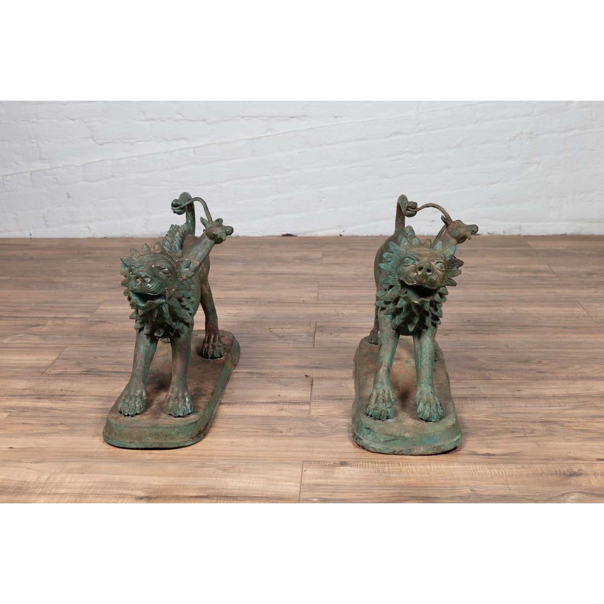 Pair of Contemporary Thai Cast Bronze Mythological Guardian Animal Sculptures-17. Asian & Chinese Furniture, Art, Antiques, Vintage Home Décor for sale at FEA Home