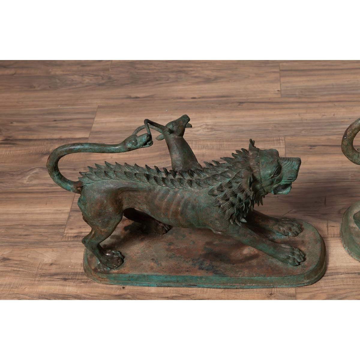 Pair of Contemporary Thai Cast Bronze Mythological Guardian Animal Sculptures-19. Asian & Chinese Furniture, Art, Antiques, Vintage Home Décor for sale at FEA Home