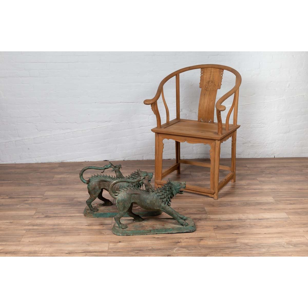 Pair of Contemporary Thai Cast Bronze Mythological Guardian Animal Sculptures-20. Asian & Chinese Furniture, Art, Antiques, Vintage Home Décor for sale at FEA Home